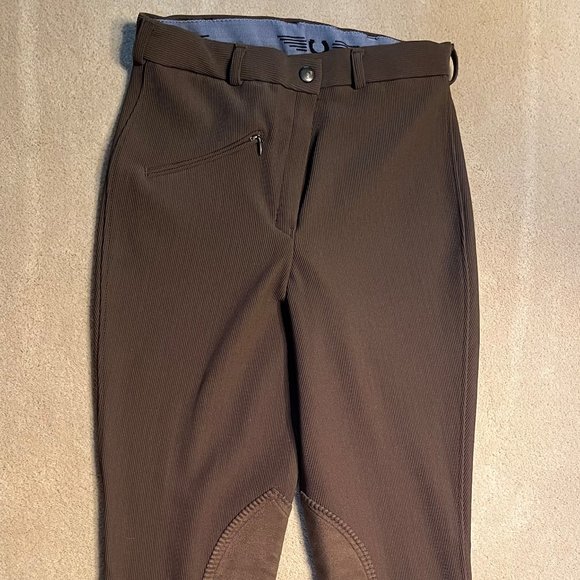 TuffRider Chocolate Brown Ribbed Knee Patch Breeches - Picture 1 of 4